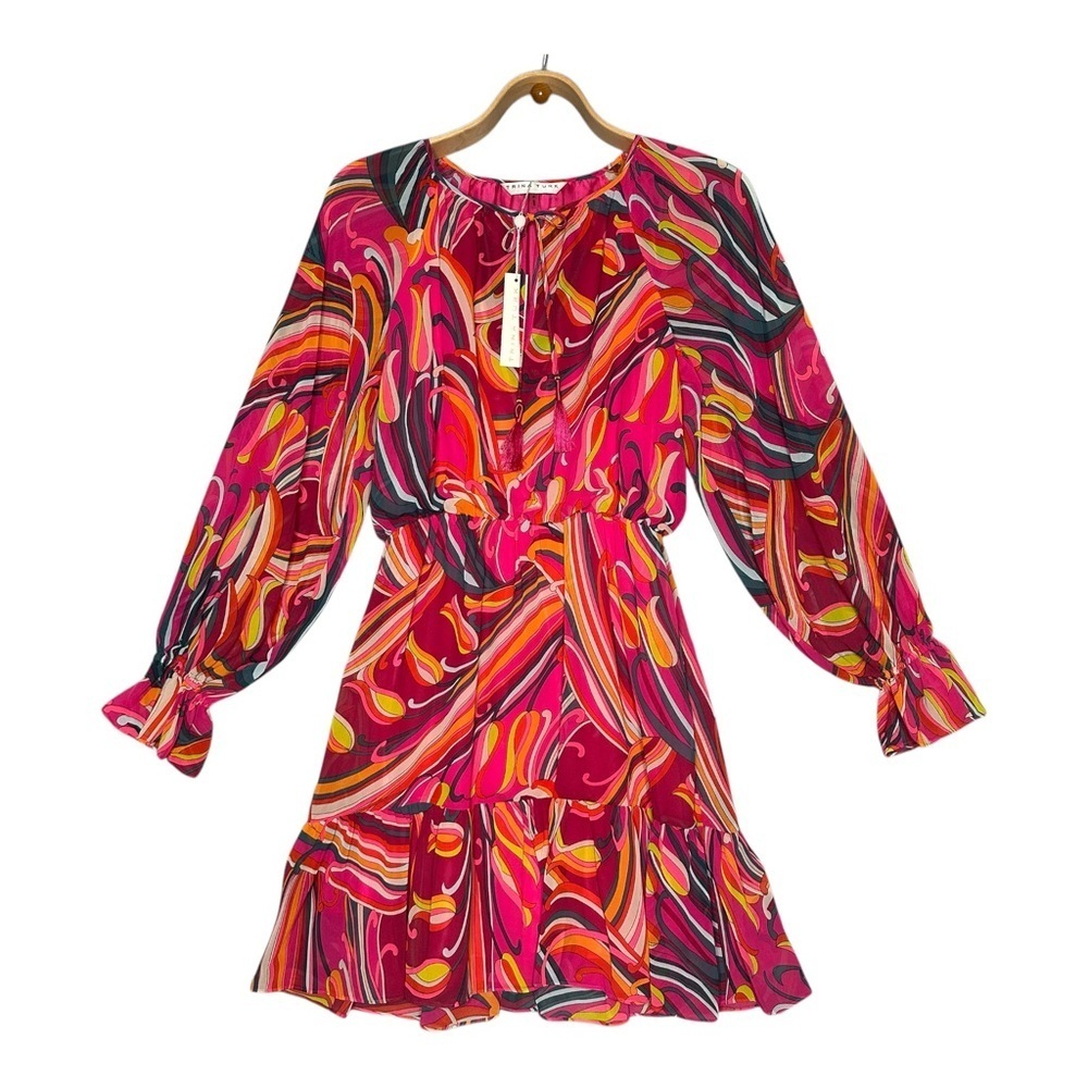 NWT Trina Turk Women's Printed Blouson Dress in Radio City Rose. Sz: Small - Picture 4 of 13